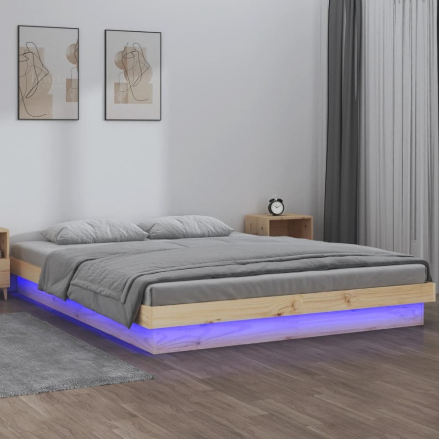 Cadre de lit à LED 150x200 cm très grand bois massif