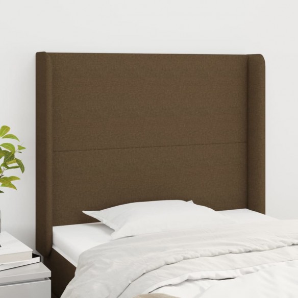 Tête de lit avec oreilles Marron foncé 93x16x118/128 cm Tissu