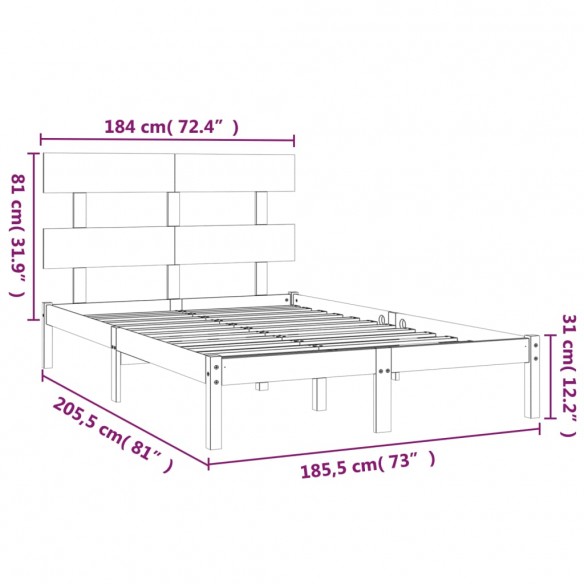 Cadre de lit bois massif 180x200 cm super king