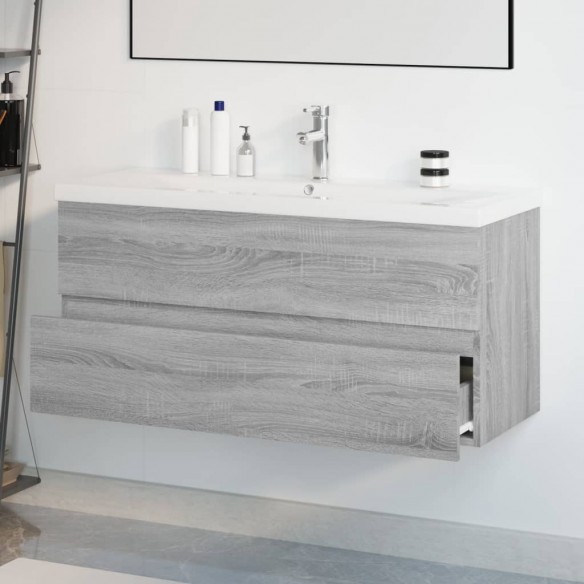 Meuble lavabo avec bassin intégré Sonoma gris Bois d'ingénierie