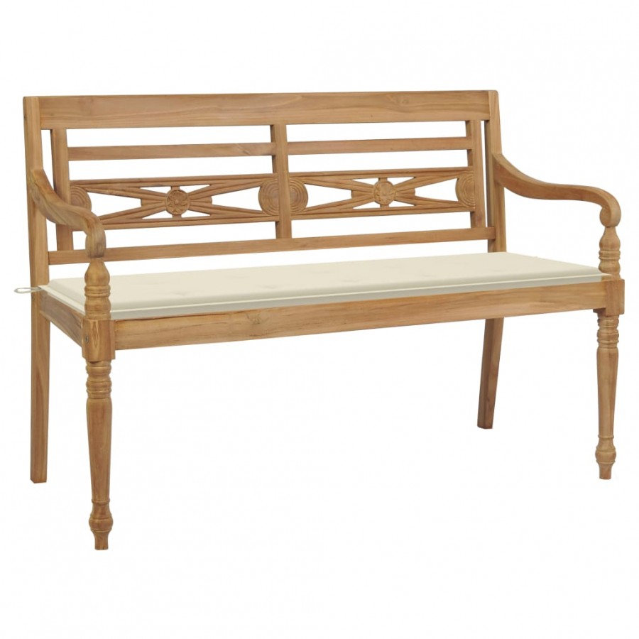 Banc Batavia avec coussin crème 150 cm Bois de teck massif