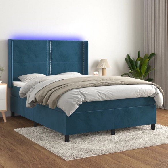 Cadre de lit matelas et LED Bleu foncé 140x190 cm