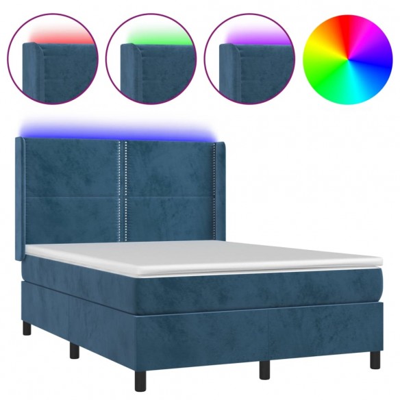 Cadre de lit matelas et LED Bleu foncé 140x190 cm