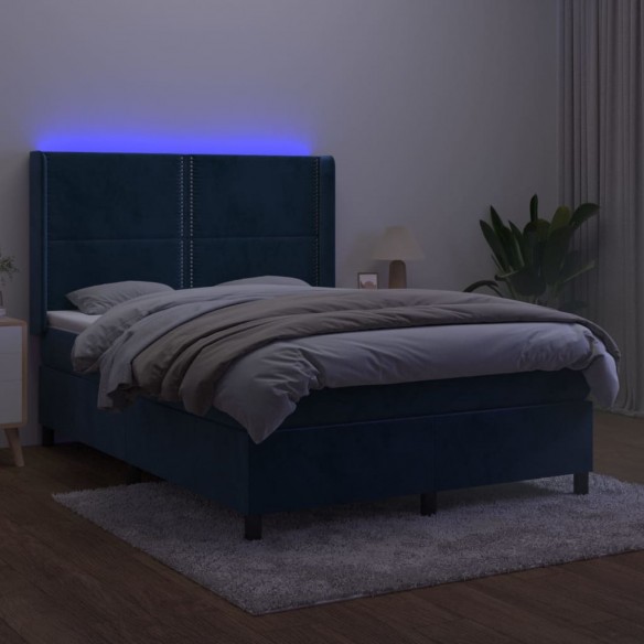 Cadre de lit matelas et LED Bleu foncé 140x190 cm