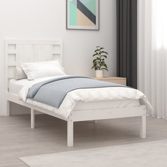 Cadre de lit Blanc Bois massif 75x190 cm Petit simple