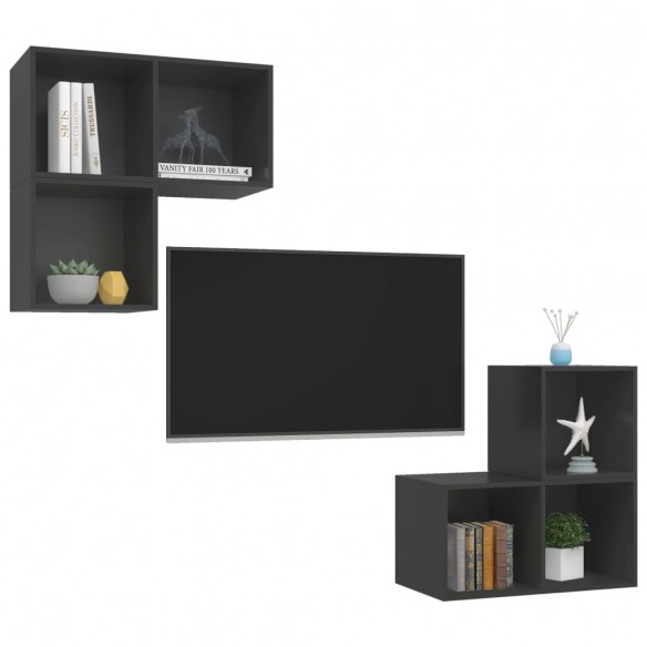 Ensemble de meuble TV 4 pcs Gris Aggloméré