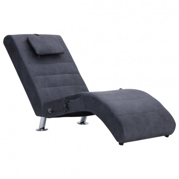 Chaise longue de massage avec oreiller Gris Similicuir daim