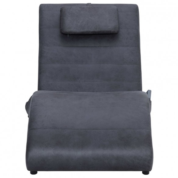 Chaise longue de massage avec oreiller Gris Similicuir daim