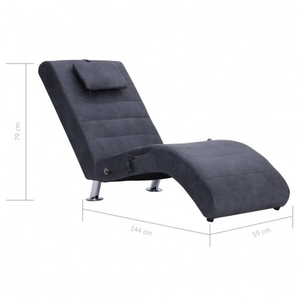 Chaise longue de massage avec oreiller Gris Similicuir daim