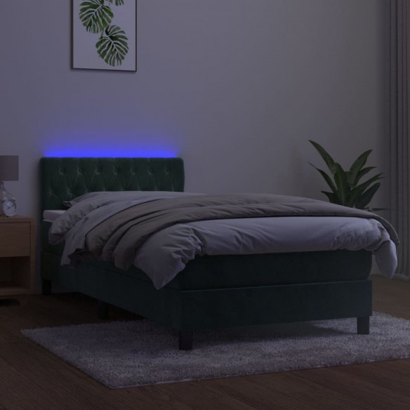 Sommier à lattes de lit avec matelas LED Vert foncé 100x200 cm