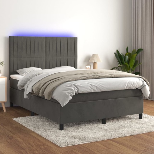 Sommier à lattes de lit avec matelas LED Gris foncé 140x200 cm