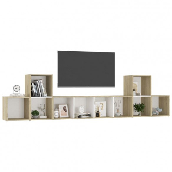 Ensemble de meubles TV 5 pcs Blanc et chêne sonoma Aggloméré