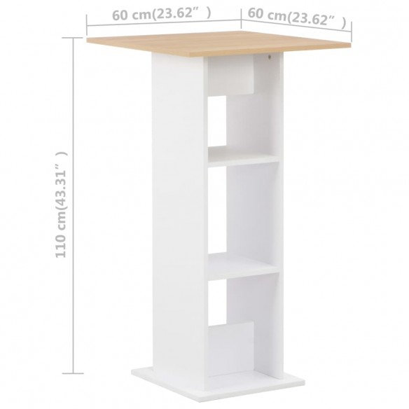Table de bar Blanc et chêne Sonoma 60x60x110 cm