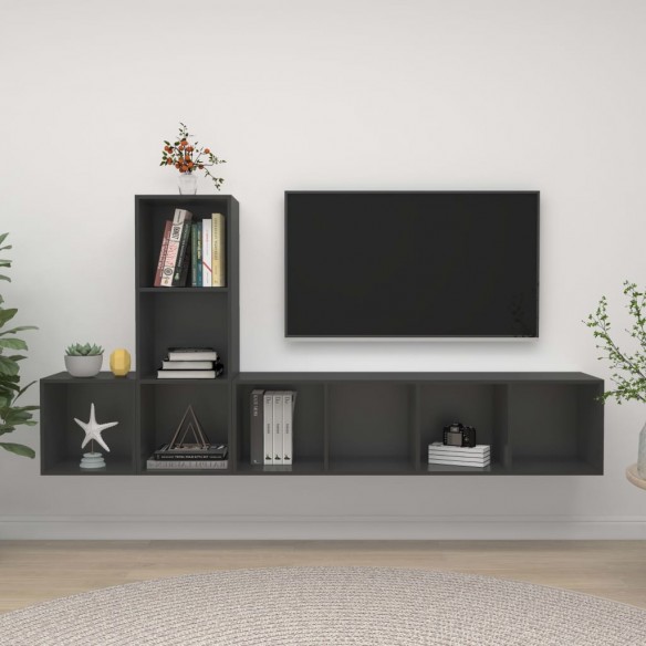 Ensemble de meuble TV 3 pcs Gris Aggloméré