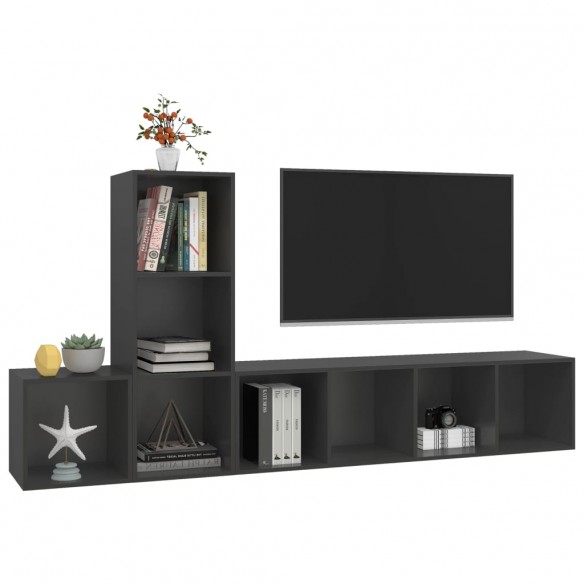 Ensemble de meuble TV 3 pcs Gris Aggloméré