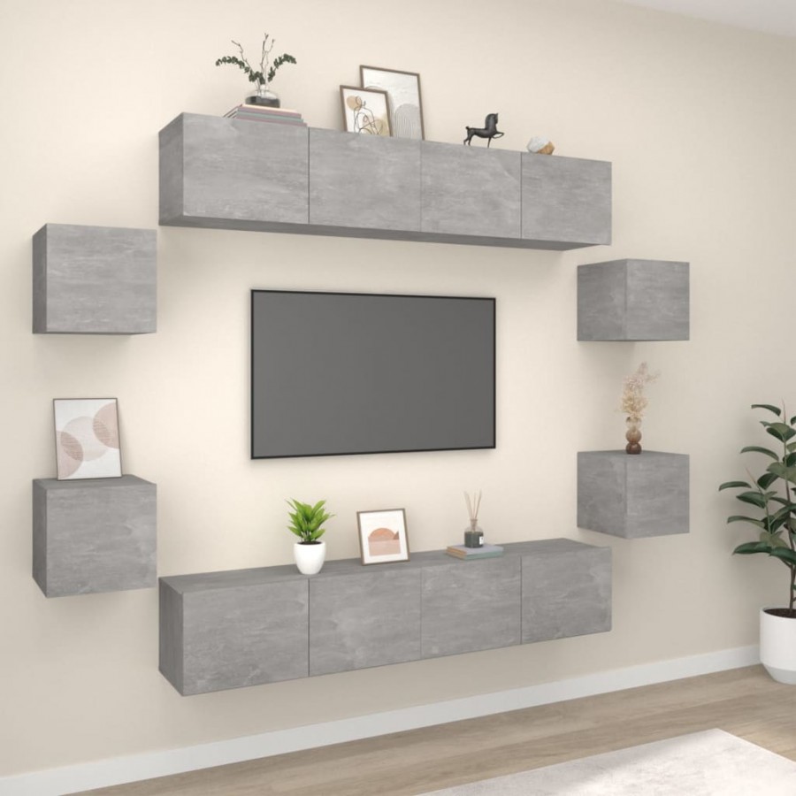 Ensemble de meubles TV 8 pcs Gris béton Bois d'ingénierie