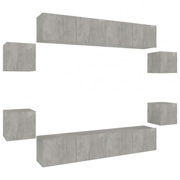 Ensemble de meubles TV 8 pcs Gris béton Bois d'ingénierie