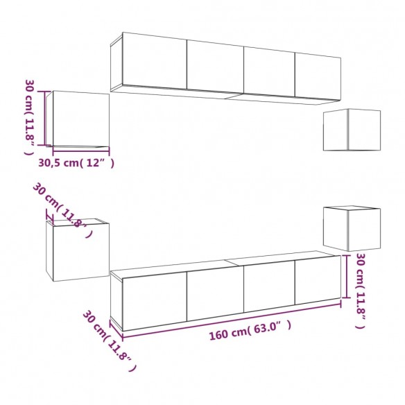 Ensemble de meubles TV 8 pcs Gris béton Bois d'ingénierie