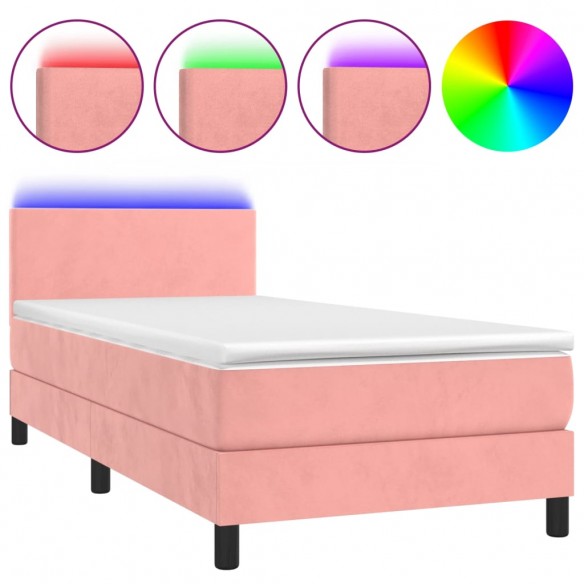 Sommier à lattes de lit avec matelas LED Rose 90x190 cm Velours
