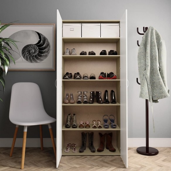 Armoire à chaussures Blanc et chêne sonoma 80x35,5x180 cm