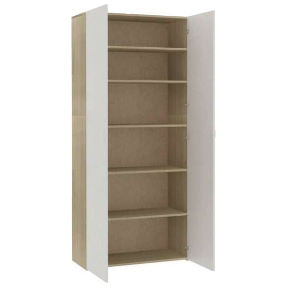 Armoire à chaussures Blanc et chêne sonoma 80x35,5x180 cm