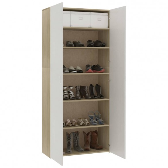 Armoire à chaussures Blanc et chêne sonoma 80x35,5x180 cm