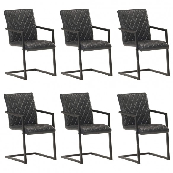 Chaises à manger cantilever lot de 6 noir cuir véritable