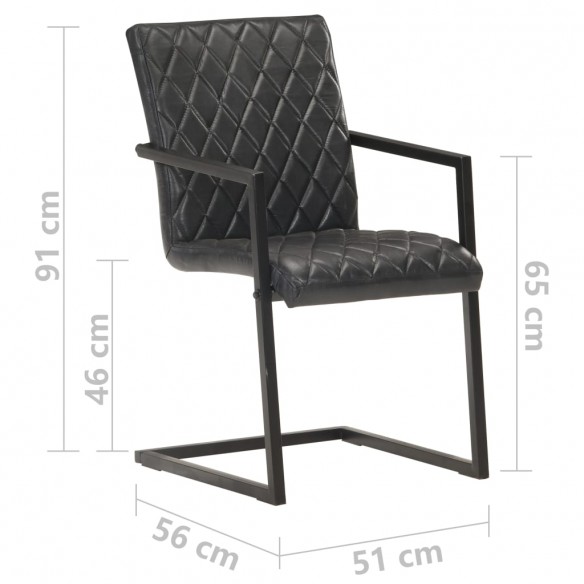 Chaises à manger cantilever lot de 6 noir cuir véritable