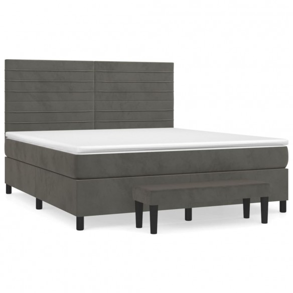 Cadre de lit et matelas Gris foncé 160x200cm Velours