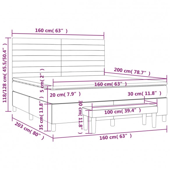 Cadre de lit et matelas Gris foncé 160x200cm Velours