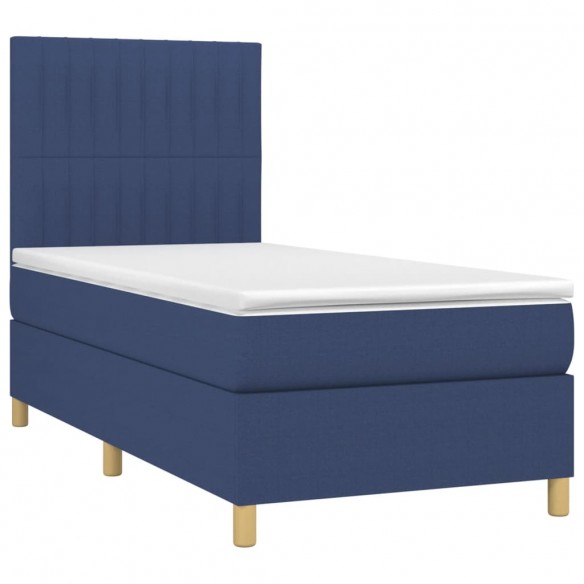 Cadre de lit et matelas et LED Bleu 80x200cm Tissu