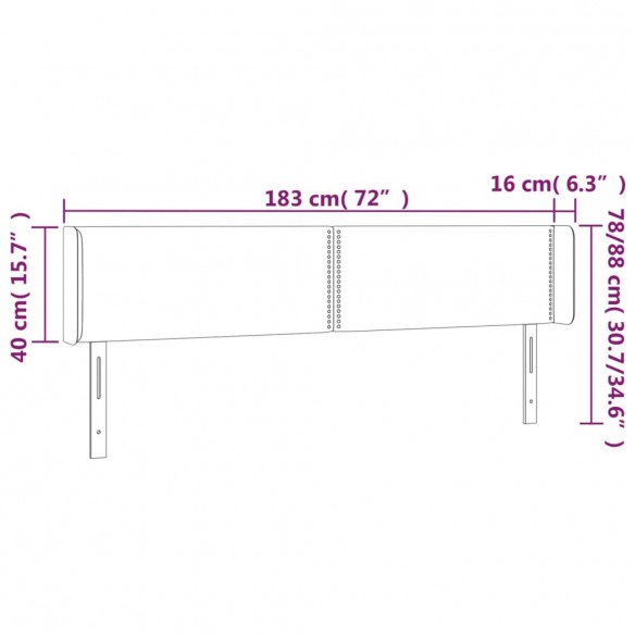 Tête de lit à LED Gris foncé 183x16x78/88 cm Velours