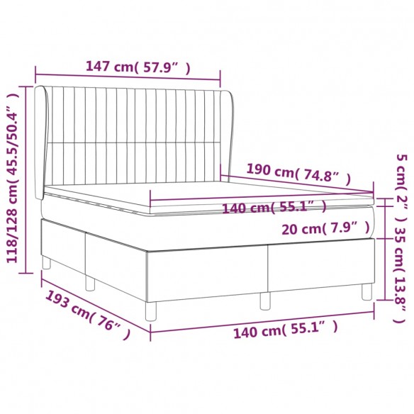 Sommier à lattes de lit avec matelas Gris foncé 140x190cm Tissu