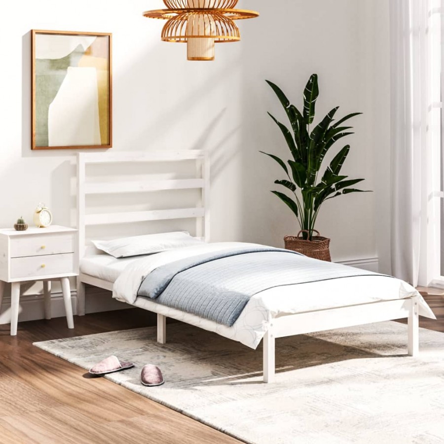 Cadre de lit Blanc Bois massif 75x190 cm Petit simple