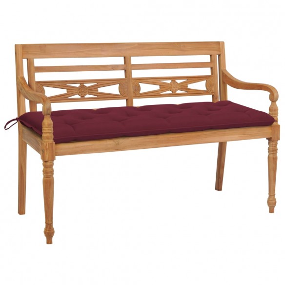 Banc Batavia avec coussin bordeaux 150 cm Bois de teck massif