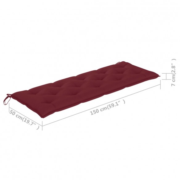 Banc Batavia avec coussin bordeaux 150 cm Bois de teck massif