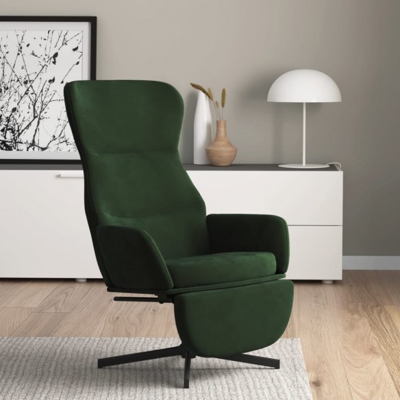 Chaise de relaxation avec repose-pied Vert foncé Velours