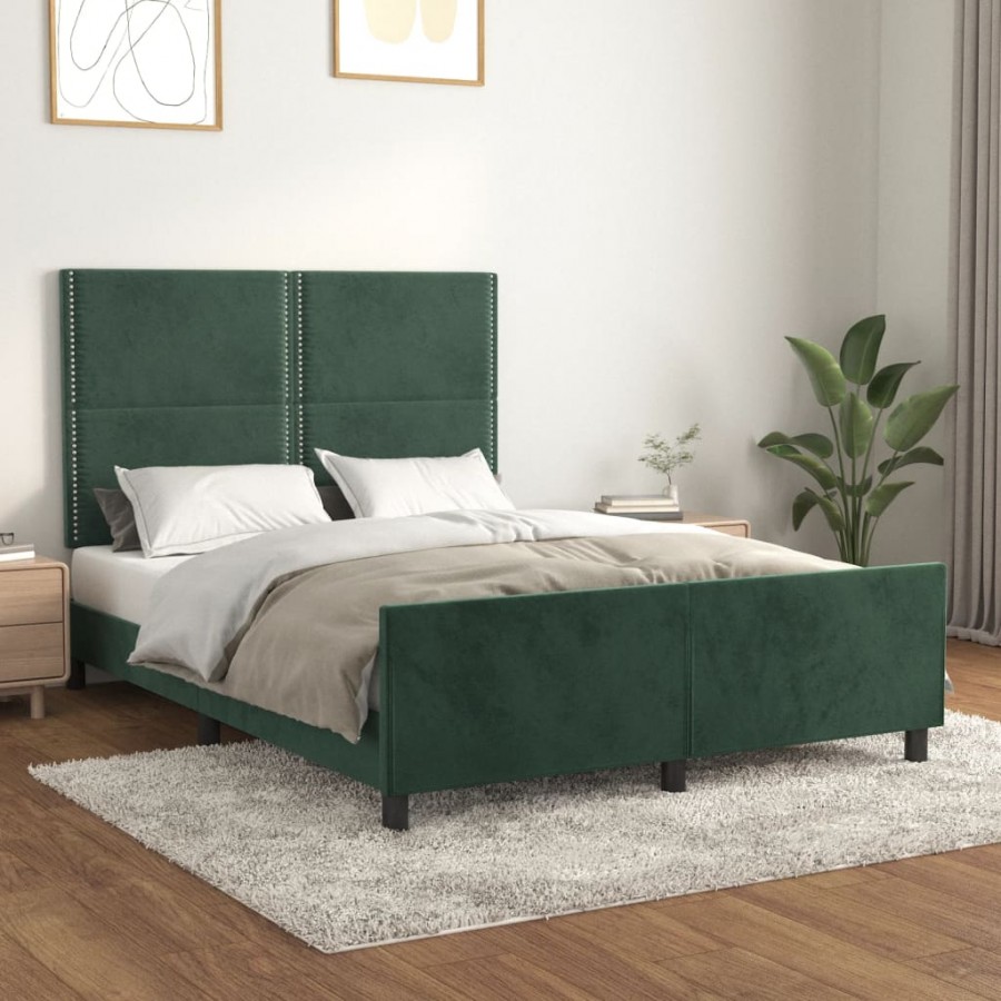 Cadre de lit avec tête de lit Vert foncé 140x190 cm Velours
