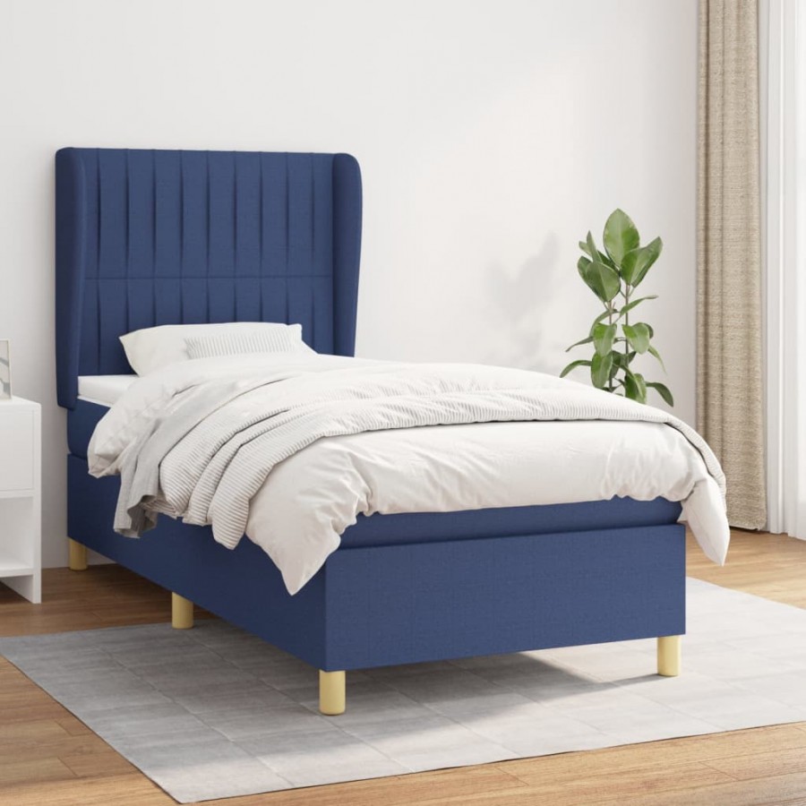 Cadre de lit avec matelas Bleu 80x200 cm Tissu