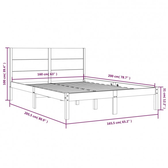 Cadre de lit Blanc Bois de pin massif 160x200 cm