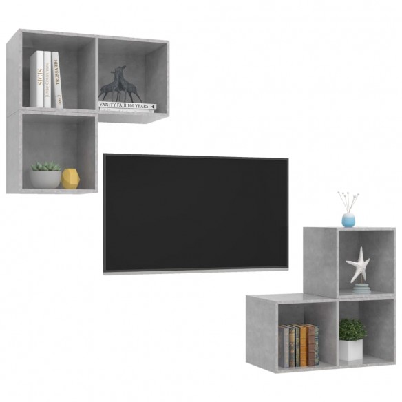 Ensemble de meuble TV 4 pcs Gris béton Aggloméré