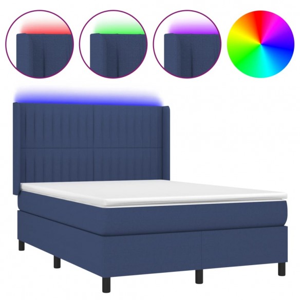 Cadre de lit matelas et LED Bleu 140x190 cm Tissu