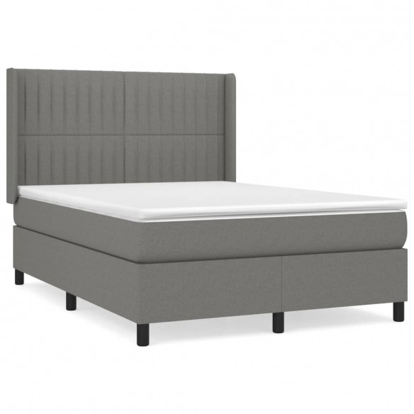 Cadre de lit avec matelas Gris foncé 140x190cm Tissu