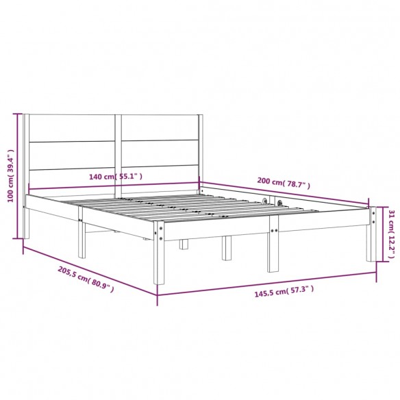 Cadre de lit Bois de pin massif 140x200 cm