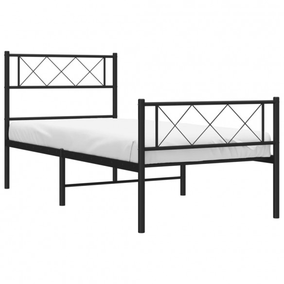 Cadre de lit métal avec tête de lit/pied de lit noir 107x203 cm