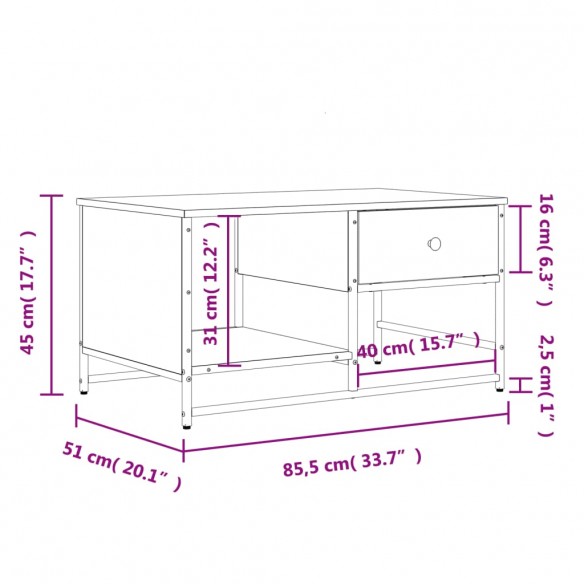 Table basse chêne fumé 85,5x51x45 cm bois d'ingénierie