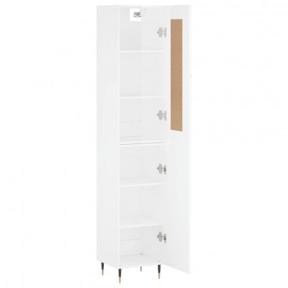 Buffet haut Blanc brillant 34,5x34x180 cm Bois d'ingénierie