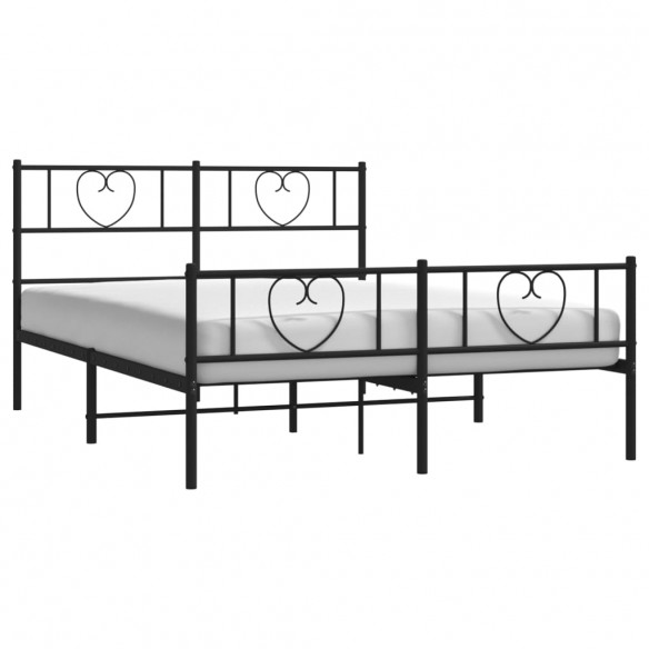 Cadre de lit métal avec tête de lit/pied de lit noir 135x190 cm