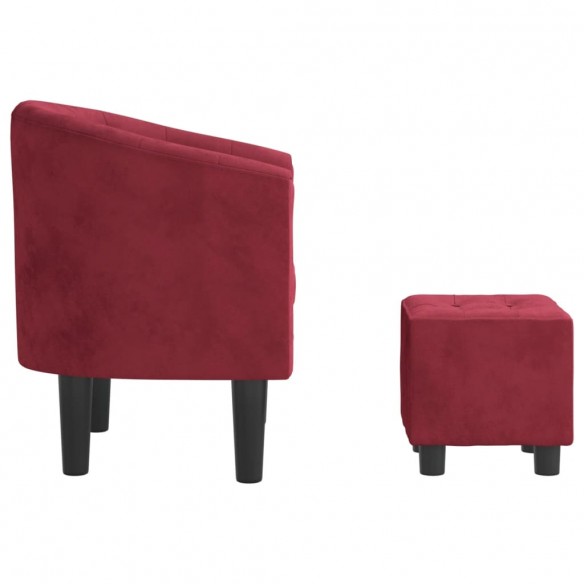 Fauteuil cabriolet avec repose-pied rouge bordeaux velours