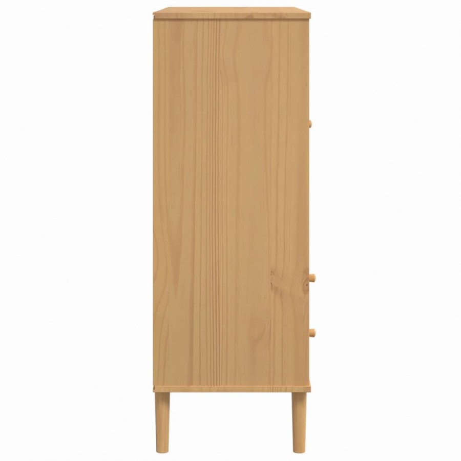 Buffet SENJA aspect rotin marron 90x40x112cm bois massif de pin